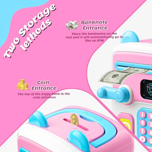 【Upgraded】 Piggy Bank, Face ID Password Unlocking Electronic Kids Bank ATM Security Unlocking Cash Coin Bank Toys Gifts for Kids, Coin Bank for 3 4 5 6 7 8 9 10 11 12 Year Old Girls Boys