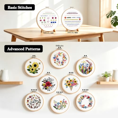 Embroidery Stitch Book with Video-Guided Tutorials on Every Page, 27 Essential Stitches, Beginner Embroidery Kit with Floral & Holiday Motifs. Portable Hand Embroidery Kit, Gift for Craft Lovers.