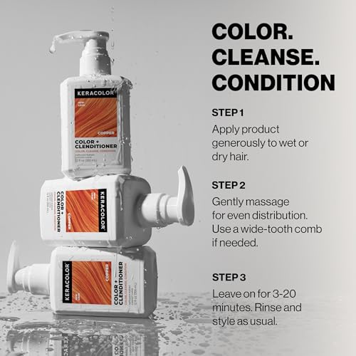 Keracolor Color + Clenditioner, Semi-Permanent Hair Color, 23 Shades | Color depositing conditioner softens & tones while cleansing, deposit-only hair dye with keratin, coconut oil & shea butter
