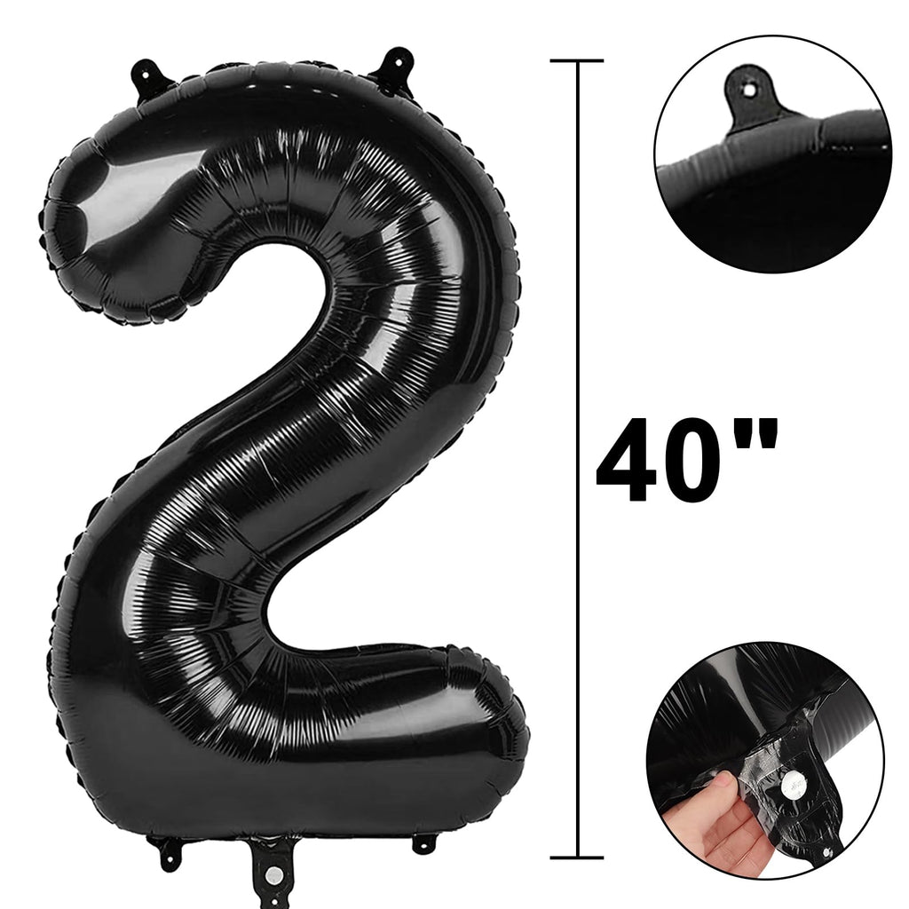 40 Inch Black Number 2 Balloons Foil Digital Helium Number Balloons | for 2nd 12 23 24 25 Birthday Anniversary Wedding Party Decorations,Jumbo Helium Balloon Giant Large Digital Balloon