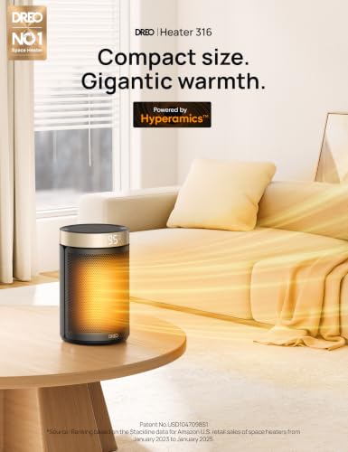DREO Space Heater, Portable Electric Heaters for Indoor Use with Thermostat | 2026 Upgraded, 34dB Quiet, 12H Timer, 5 Mode, Remote, 1500W PTC Ceramic Fast Safety Heat for Office Bedroom Home, Gold