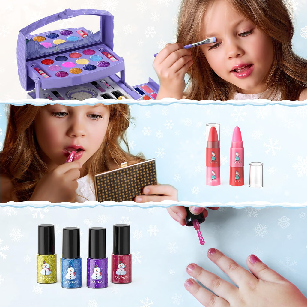 56 Pcs Kids Makeup Set for Girls, Washable Real Cosmetic Toddler Makeup Kit | 2026 New CPF Sustainable Materials, Safety & Non-Toxic, Frozen Toy Birthday Gift for 3 4 5 6 7 8 9 10 11 12 Year Old (Purple)