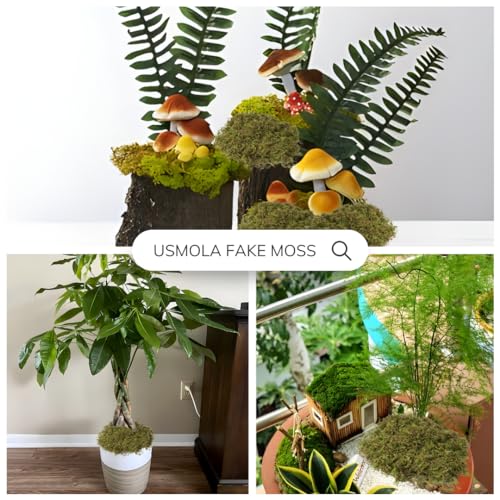 USMOLA Fake Green Moss for Potted Plants, 4OZ Artificial Moss for DIY Crafts, Faux Moss for Table Centerpieces Fairy Garden Decor (Fresh Green 140gr)