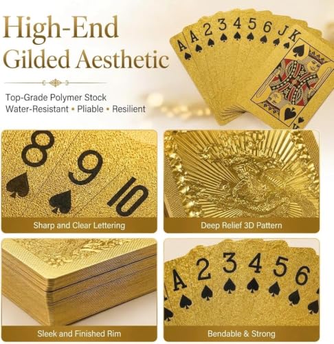Golden Dragon PVC Playing Cards, Matte Finish with Intricate Pattern on Durable Hardened Deck, Elegant Design for Poker Game Night and Party Gatherings