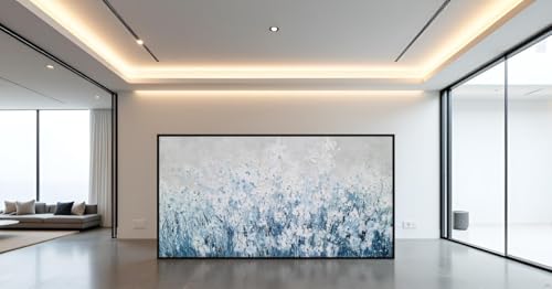 Yihui Arts Blue White Flower Painting - Modern Aesthetic Floral Artwork for Home Decor