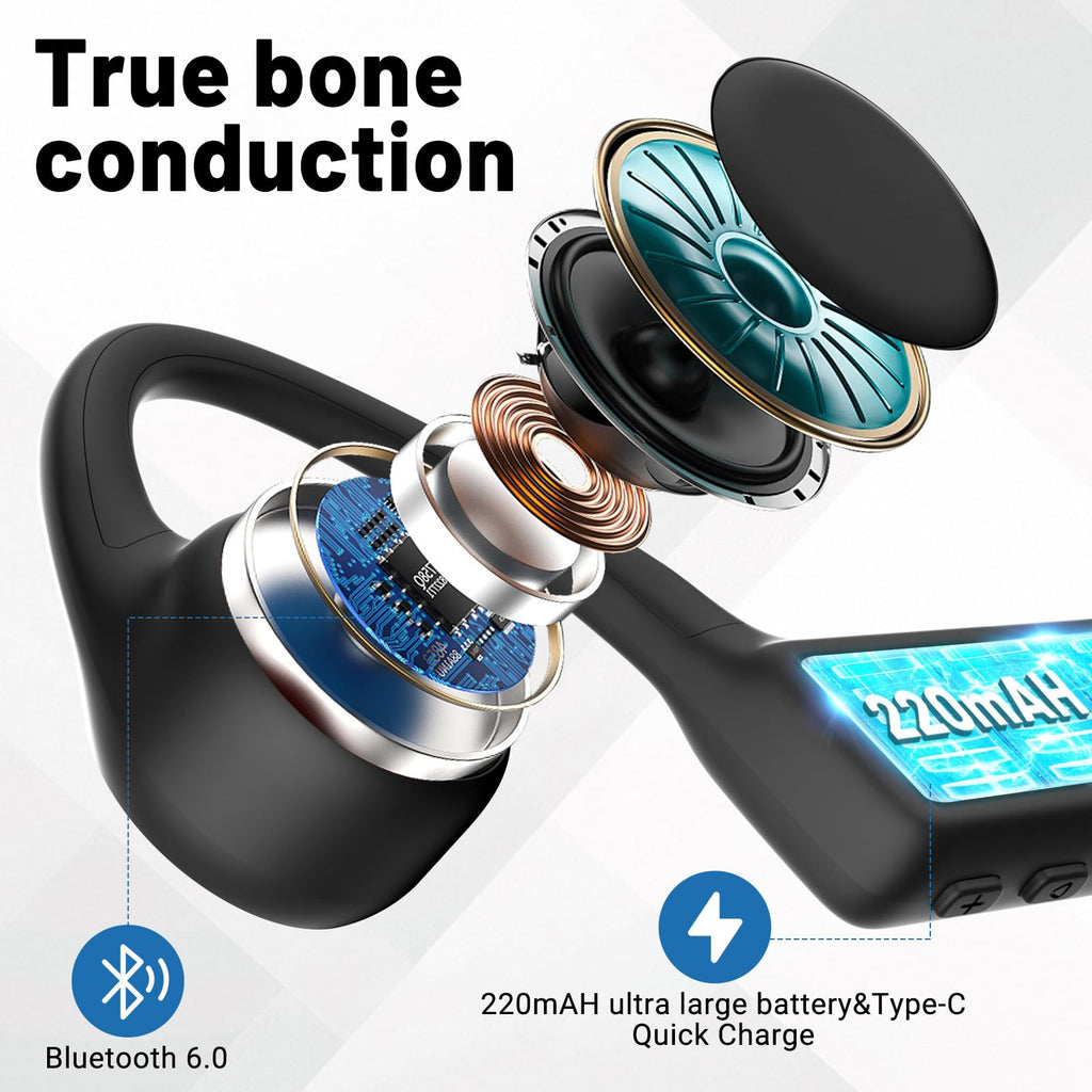 New Waterproof Open-Ear Bone Conduction Headphones - Bluetooth 6.0, Long Battery Life, Ultra-Light Wireless Headset with Stable Connection, Ideal for Running, Cycling, Workout, Hiking