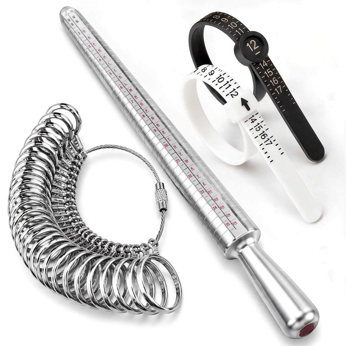 Ring Sizer Measuring Tool Kit, 4 Pcs Ring Measurer Tool and Ring Sizing Kit | Ring Sizer Tool includes Ring Mandrel, 27 PCS Measuring Ring and Finger Measurement with Magnifier for Jewelry Making