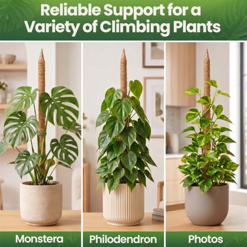 2Pcs 28'' Moss Pole Monstera Plant Support - Plant Stakes for Indoor Plants | Bendable Moss Poles for Climbing Plants, Tall Coco Coir Pole Sticks, Monstera Trellis