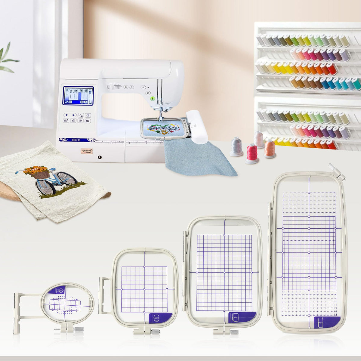 Sew Tech 4pcs Embroidery Hoop for Brother, 1x2.5 4x4 5x7 5x12in Frame Set | Fits PE900 SE2000 PE800 PE780D PE770 PE700 SE2100 SE1950 SE1900 NS1250E NS2850D Brother; Baby Lock Bloom Accord Ellure