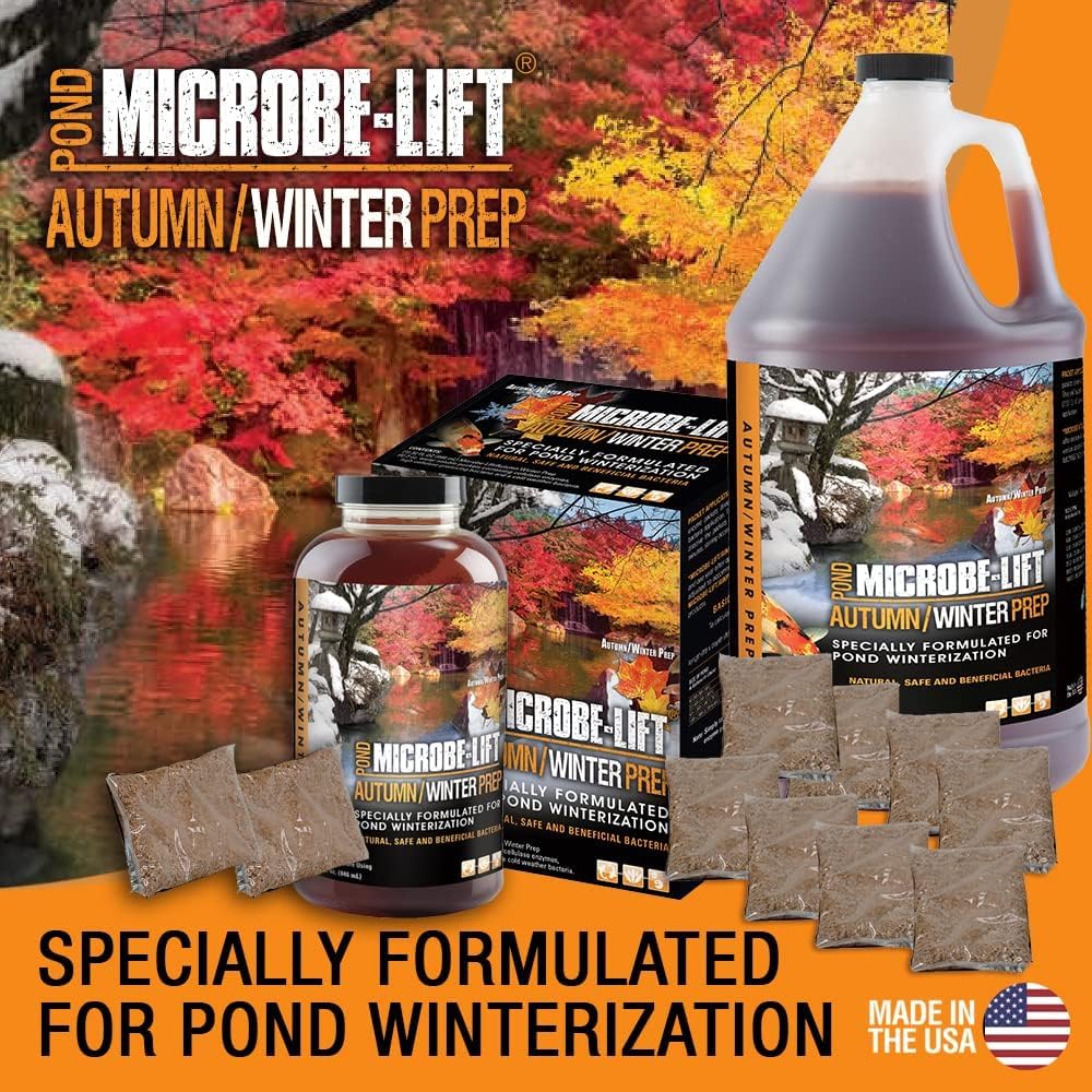 MICROBE-LIFT AUTPREP Autumn and Winter Prep Seasonal Conditioner for Ponds and Outdoor Water Gardens, OK for Live Koi Fish, Plants, and Decor, 32 Ounce Liquid and 4 2-Ounce Packets
