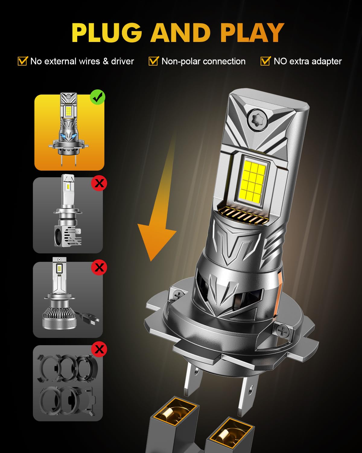2026 𝐋𝐚𝐭𝐞𝐬𝐭-𝐆𝐞𝐧 H7/H7LL Light bulb, 𝟗𝟎,𝟎𝟎𝟎𝐋𝐌 48 PCS 6500K Cool White, Real 1:1 Mini Size, 90K+ Hours Service Life Headlight Bulb Retainers, IP68 No Adapter Needed, Canbus Ready