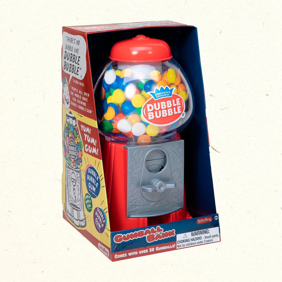 Schylling Brand Classic Retro Gumball Coin Bank - 8.5" Tall - Includes 45 Dubble Bubble Gumballs - Ages 3+