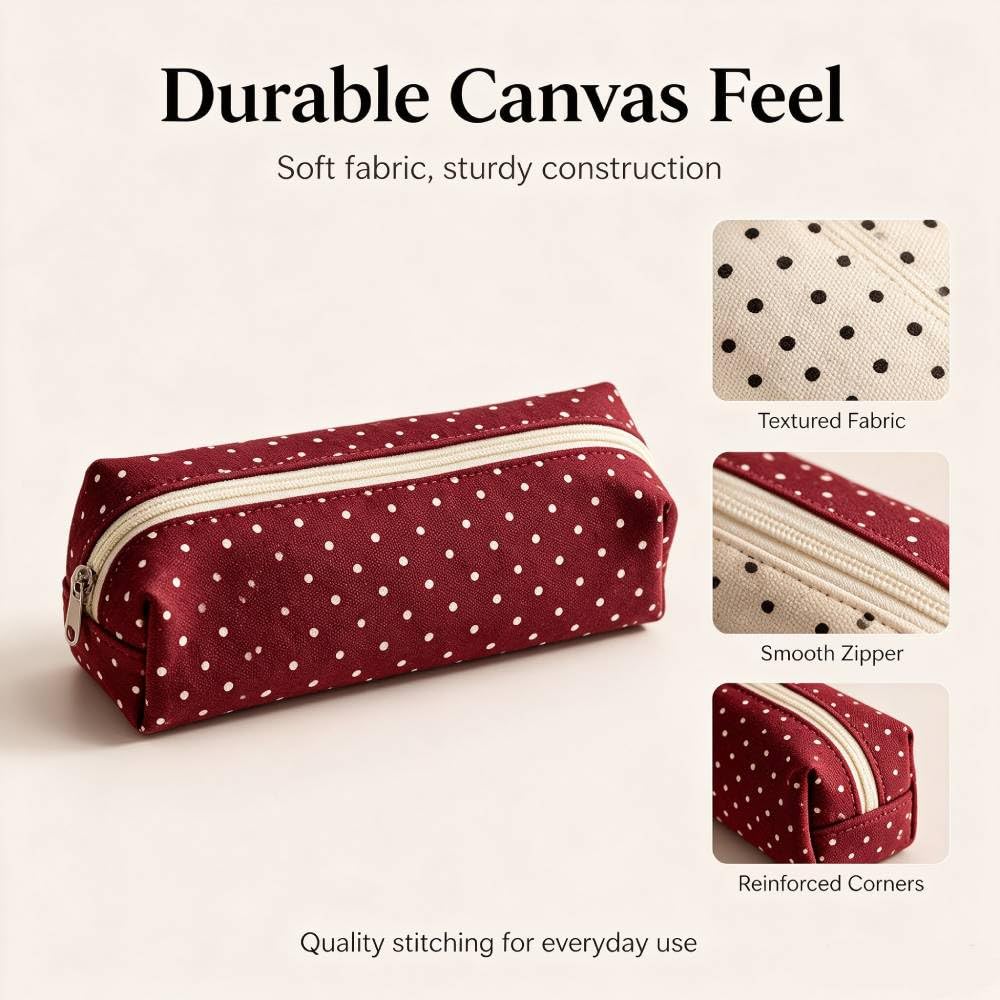 JENNYEAH Cute Polka Dot Pencil Case Aesthetic Pencils Pouch, Black 1Pcs | Y2K Pencil Case Polka Dot, Slim Soft Pencil Pouch for Stationery Supplies & Daily Use.