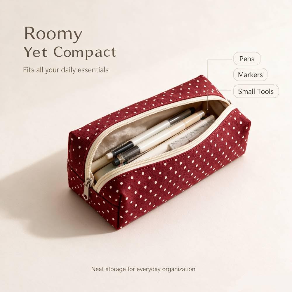 JENNYEAH Cute Polka Dot Pencil Case Aesthetic Pencils Pouch, Black 1Pcs | Y2K Pencil Case Polka Dot, Slim Soft Pencil Pouch for Stationery Supplies & Daily Use.