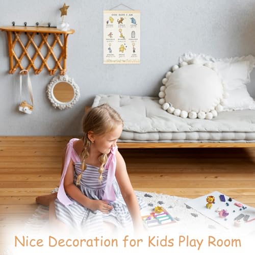 Winnie Biblical Affirmations Wall Art, The Pooh Canvas Wall Art Painting for Room, Wooden Hanging Rod Religious Gifts, Nursery Decoration For Boy or Girl