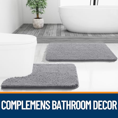 OLANLY Bathroom Rugs 30x20, Extra Soft Absorbent Chenille Bath Rugs | Grey, Quick-Drying Rubber Backing, Machine Washable Bath Mat for Bathroom Floor, Tub and Shower, Home Decor Accessories