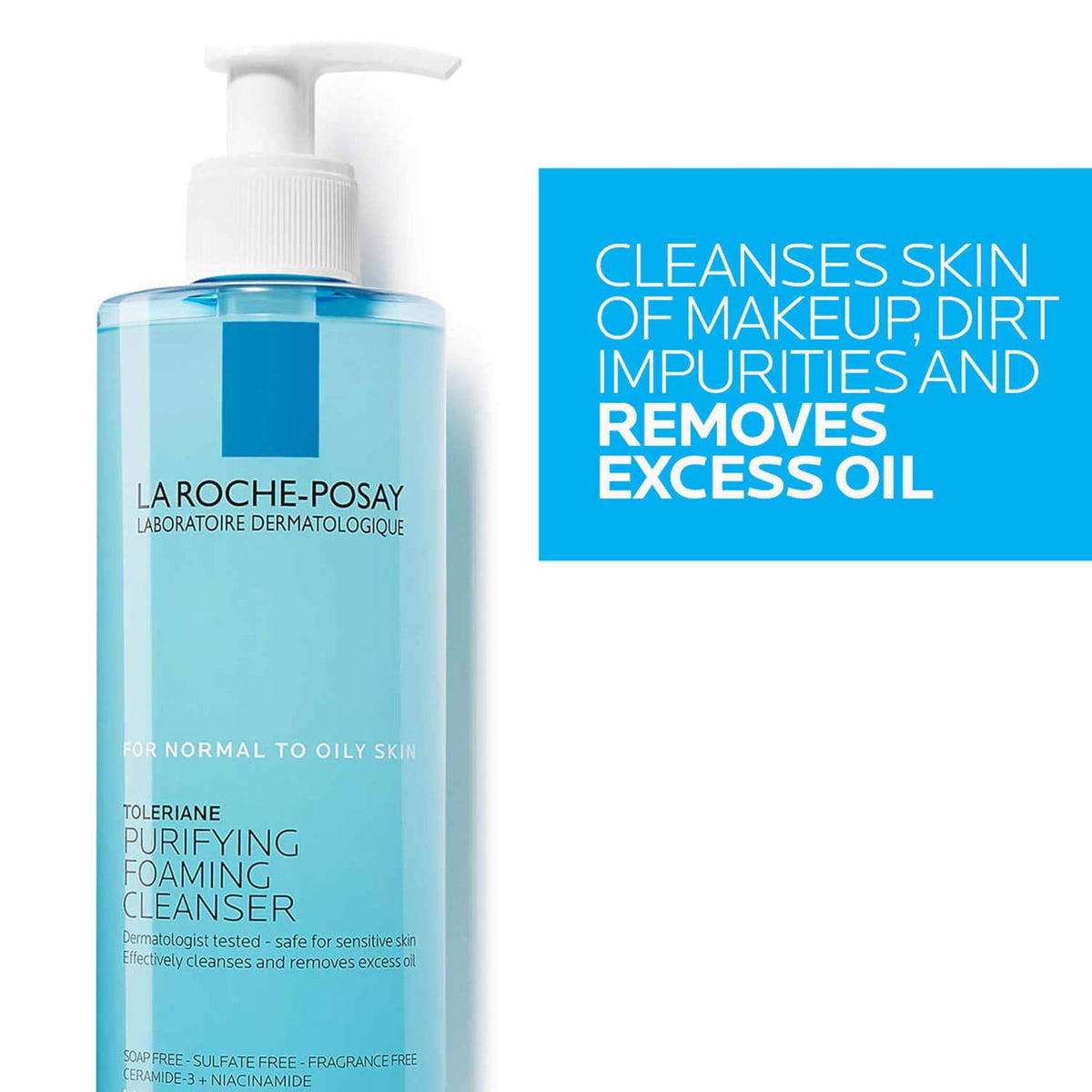 La Roche-Posay Toleriane Purifying Foaming Facial Cleanser with Niacinamide | Oil free face wash for sensitive skin with niacinamide and ceramides. Pore cleanser that won’t dry out skin and is soap free.