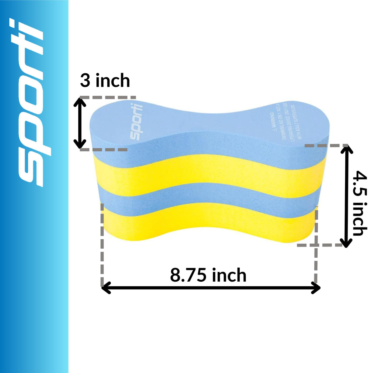 Sporti Junior Swim Training Pull Buoy Leg Float, Swim Lesson Equipments | 8.75 x 3 x 4.5 In, Kids Swim Training Aid, Closed-cell EVA Foam, Stroke Drill Float, Lap Lesson Tool, Swimming Accessories
