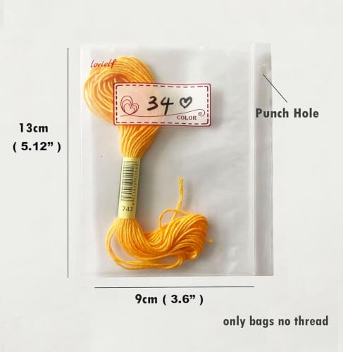 lovielf Embroidery Threads Cross Stitch Floss Bag Organizer 5.12 x 3.6 inch - 50 Pack with 1 Ring