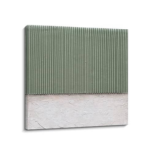NANKAI Art Hand-Painted White and Green Textured Oil Painting Modern Minimalist Abstract Art. 24x24 inches. Decorative wall Hanging for Home or Office Corridor