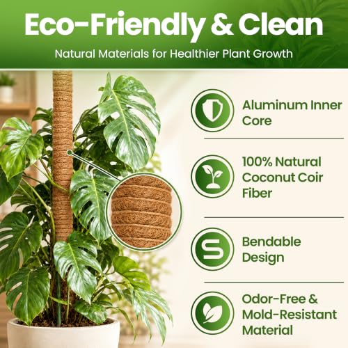 2Pcs 28'' Moss Pole Monstera Plant Support - Plant Stakes for Indoor Plants | Bendable Moss Poles for Climbing Plants, Tall Coco Coir Pole Sticks, Monstera Trellis