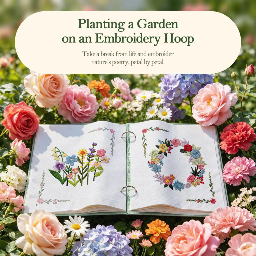 Embroidery Stitch Book with Video-Guided Tutorials on Every Page, 27 Essential Stitches, Beginner Embroidery Kit with Floral & Holiday Motifs. Portable Hand Embroidery Kit, Gift for Craft Lovers.