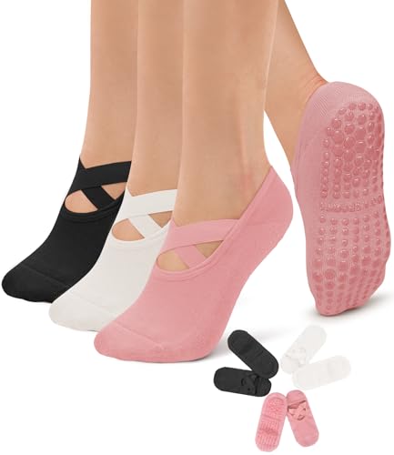 Diu Life 3 Pack Pilates Socks Yoga Socks with Grips for Women Non Slip, Workout, Pure Barre, Ballet, Dance, Hospital Socks