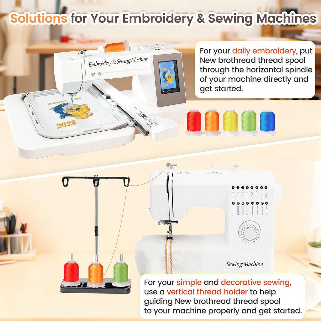New brothread 40 Colors Polyester Embroidery Machine Thread Kit | Colors Compatible with Brother, 40WT, 500M/550Y spool, Compatible with Brother Babylock Janome Singer Pfaff Bernina Machines