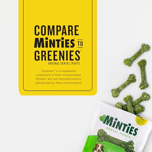 Minties Mint Dental Chews for Dogs, Medium Breeds 25-50 lbs, 40 Ct | Vet-recommended mint dental bone; scrubs teeth as dogs chew; fights plaque, tartar & bad breath; no soy/wheat/corn