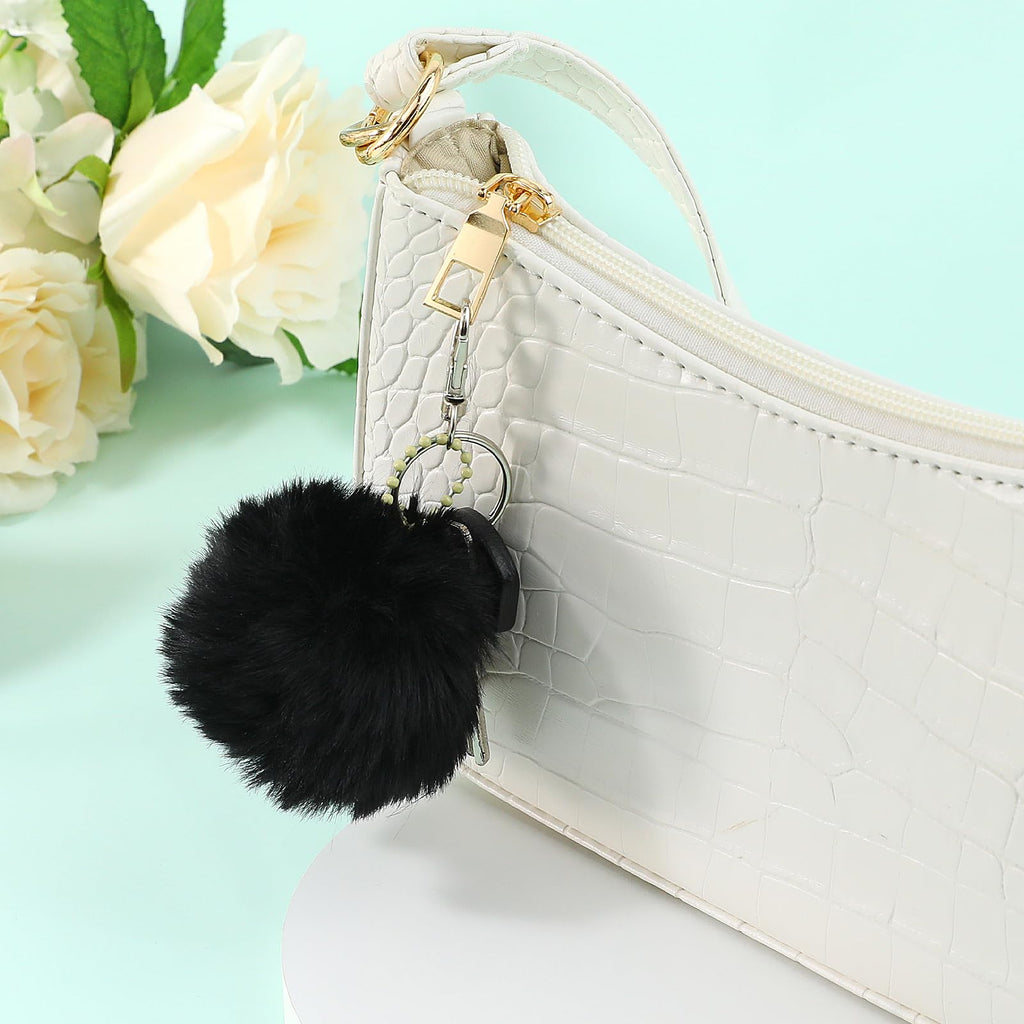 Mozeat Lens 6 Pcs Black Pom Poms Faux Fur Pom Pom Fluffy Pom Pom Balls, Round Fluffy Pompoms for Crafts with Tiny Cord for Hat Shoes Garment Hair Pins Earrings Necklace Charm Wedding Accessories