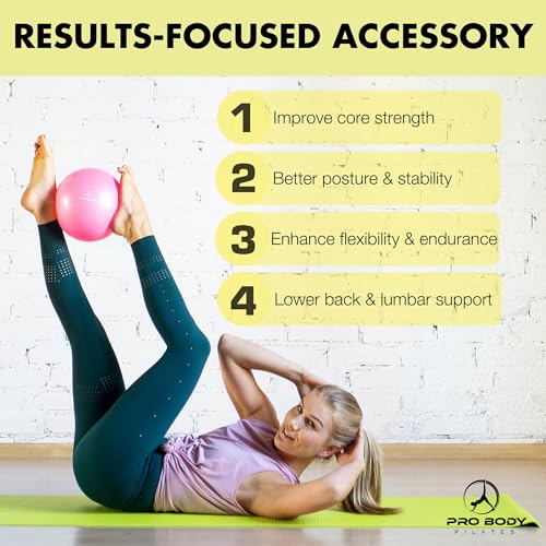 ProBody Pilates Ball Small — 9 Inch Small Exercise Ball | Anti-Burst PVC, Latex-Free, Clinic Grade, Between-Knees Stabilizer, Postpartum & Rehab, Straw Inflator, Yoga Ball Small