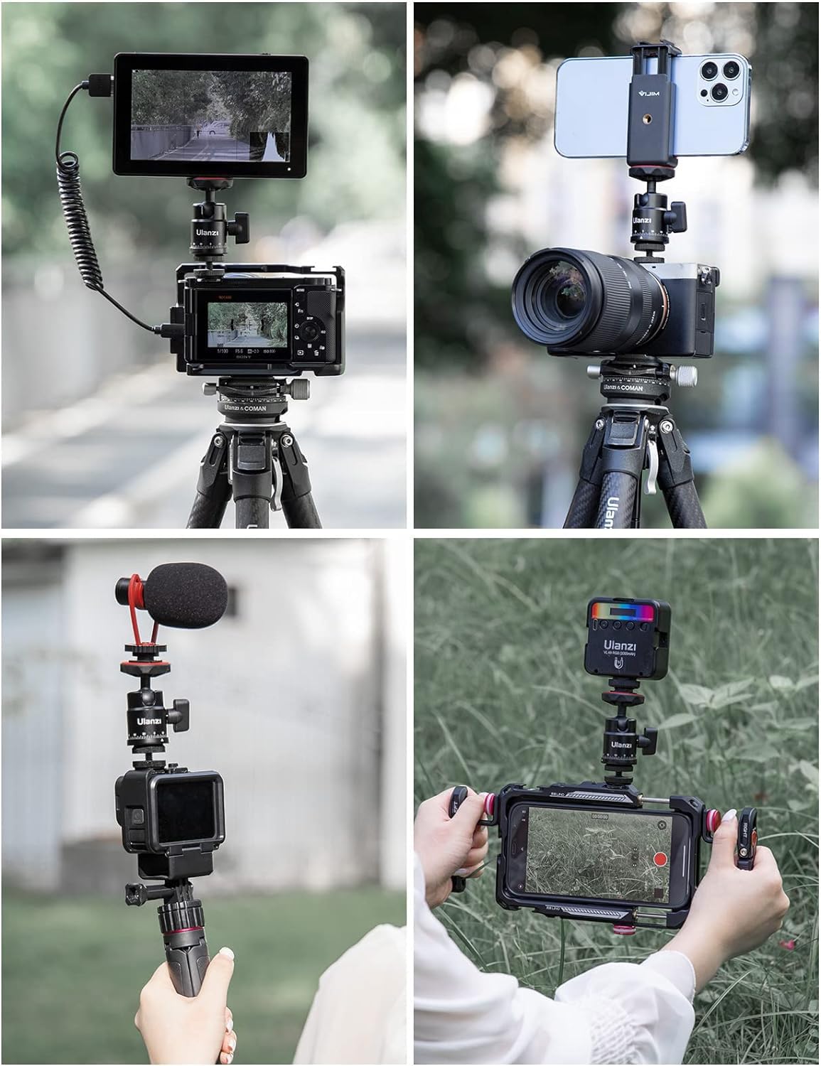 Mini Ball Head, ULANZI H28 Panoramic Tripod Head + Dual Hot Shoe Mount DSLR Camera Mount Adapter Photograph Attachment Accessories for Action Cameras Cam Smartphone Light Microphone Loading 5.5lb