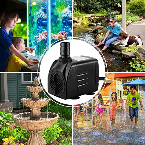 CWKJ 400GPH Submersible Fountain Water Pump with 6.5ft Tubing | 25W,1500L/H Ultra Quiet Outdoor Fountain Pump with 6.56ft High Lift, 6.5ft Power Cord, 3 Nozzles for Aquarium, Pond, Pool