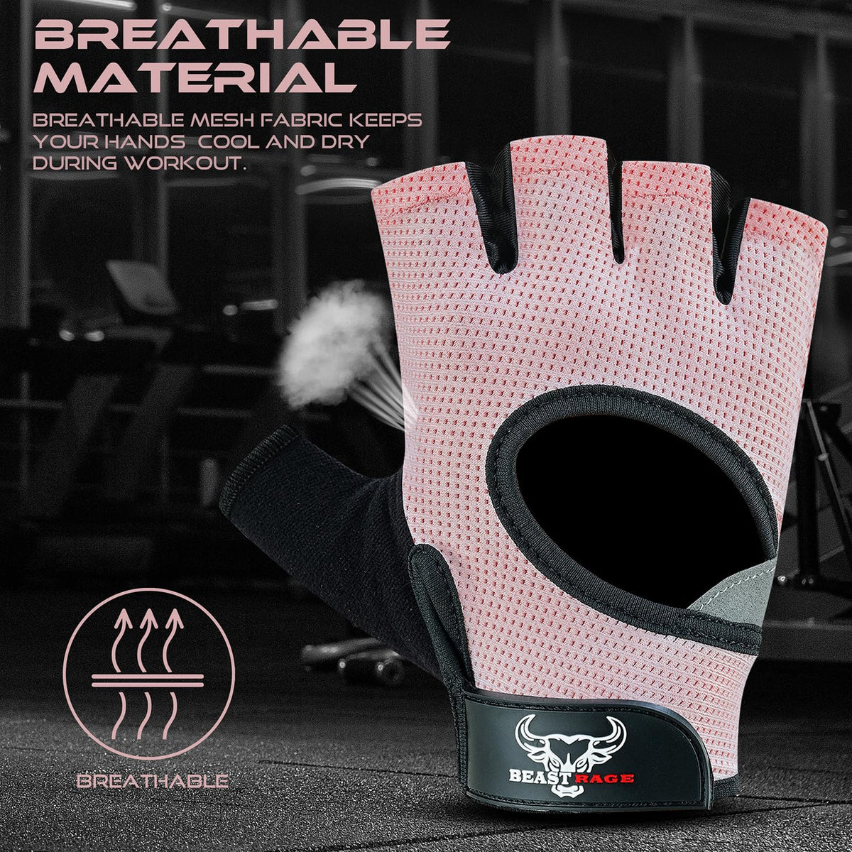 BEAST RAGE Workout Gloves for Men and Women, Fingerless Weight Lifting Gloves with Palm Protection Padding, Breathable and Lightweight Gym Gloves for Weightlifting, Cycling, Exercise, Training Pull Up
