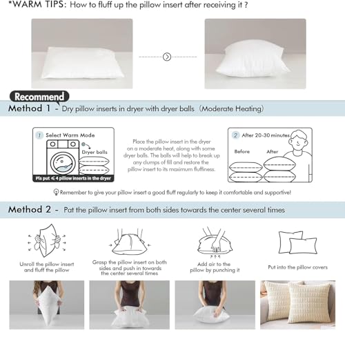 MIULEE 18x18 Throw Pillows Inserts 2 Pack, Decorative Pillows for Couch Bed | 100% Virgin Filling, Full and Fluffy, Lumbar, Back and Neck Support