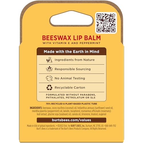 Burt's Bees 100% Natural Moisturizing Lip Balm (Original Beeswax) | Lip Moisturizer with Beeswax, Tint-Free, 100 Percent Natural Origin Conditioning Treatment, Easy to Take Anywhere