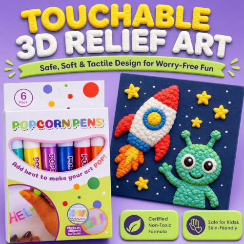 Sklight Popcorn Pens Puffy, 12PCS 3D Bubble Popcorn Drawing Pens | Heat-Activated Magic Puff Pens, Raised Texture for 3D Art, DIY Crafts, Card Making & Scrapbooking