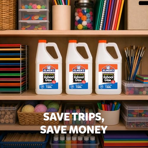 Elmer's White Liquid School Glue, 1 Gallon, Safe, Washable, 1 Count, - #1 Teacher Brand, Bulk Arts & Crafts, Projects, Classroom Supplies, Great for Making Slime