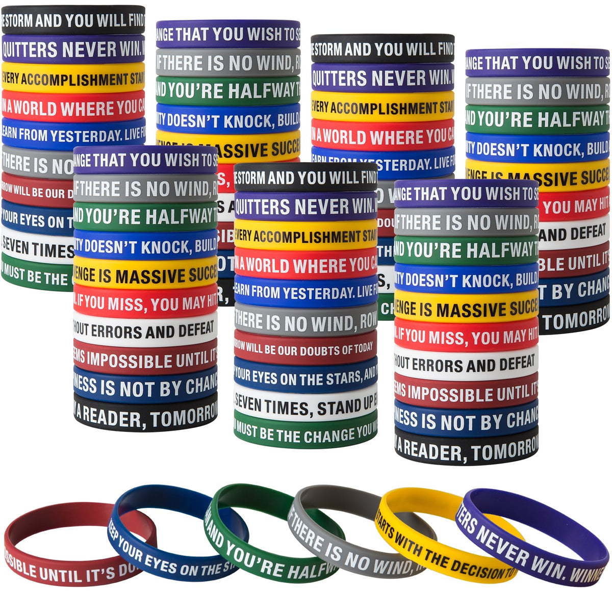 QEERBSIN 100 Pcs Motivational Silicone Wristbands Inspirational Bracelets | 20 Styles For Fitness Sports & Team Building, Perfect Encouragement Gifts For Men Women And Students