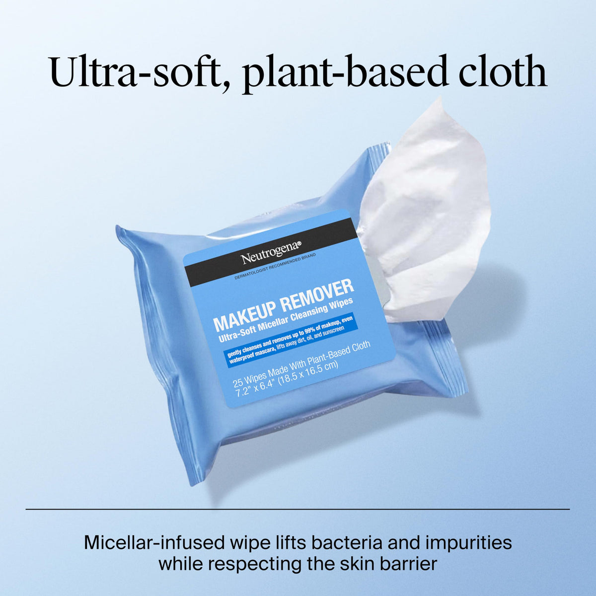 Neutrogena Makeup Remover Micellar Wipes, 2 Pack of 25 Ct | Plant-Based Micellar Water Cleansing Cloths, Gently Removes Oil, Dirt & Waterproof Makeup, No Heavy Residue, Alcohol-Free