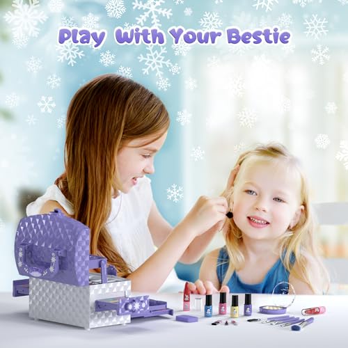 56 Pcs Kids Makeup Set for Girls, Washable Real Cosmetic Toddler Makeup Kit | 2026 New CPF Sustainable Materials, Safety & Non-Toxic, Frozen Toy Birthday Gift for 3 4 5 6 7 8 9 10 11 12 Year Old (Purple)