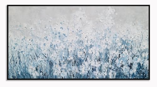 Yihui Arts Blue White Flower Painting - Modern Aesthetic Floral Artwork for Home Decor