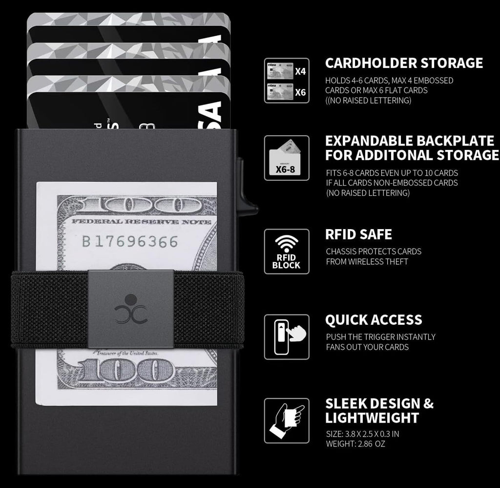 SEMORID RFID Blocking Slim Card Holder Wallet for Men Wallet Minimalist | Durable Expandable Backplate, Metal Aluminum Pop Up Wallet, Holds 12+ Cards Plus Cash, Birthday Gifts for Men