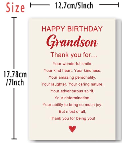 mmuue Grandson Birthday Card, Birthday Card for Grandson Adult | Happy Birthday Grandson Card Gifts from Grandma Grandpa, Printed Heartfelt Message Inside with Envelope