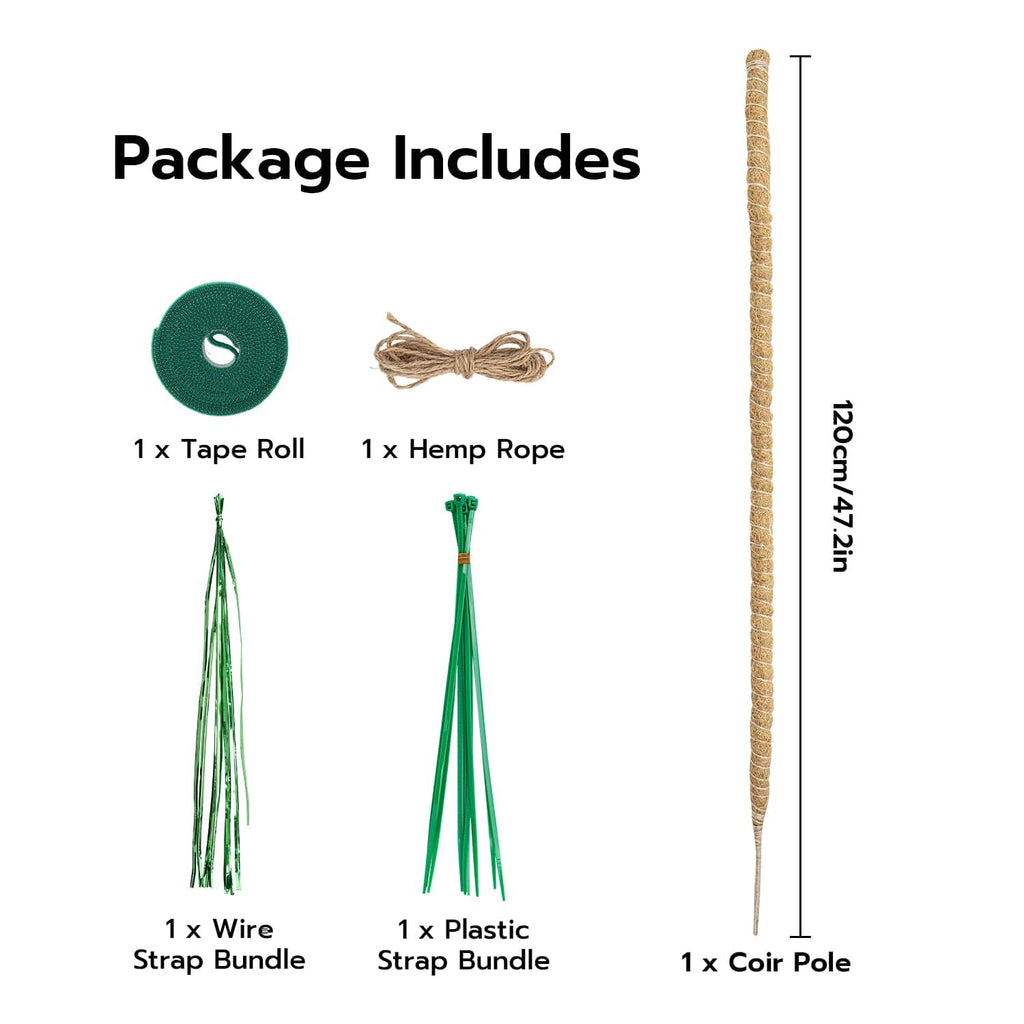 Mcbazel Bendable Moss Pole for Plants 47 Inch, Monstera Plant Support Stake with 7mm Aluminum Core, Coconut Coir Climbing Pole for Monstera Pothos Philodendron, Complete Kit with Ties & Rope