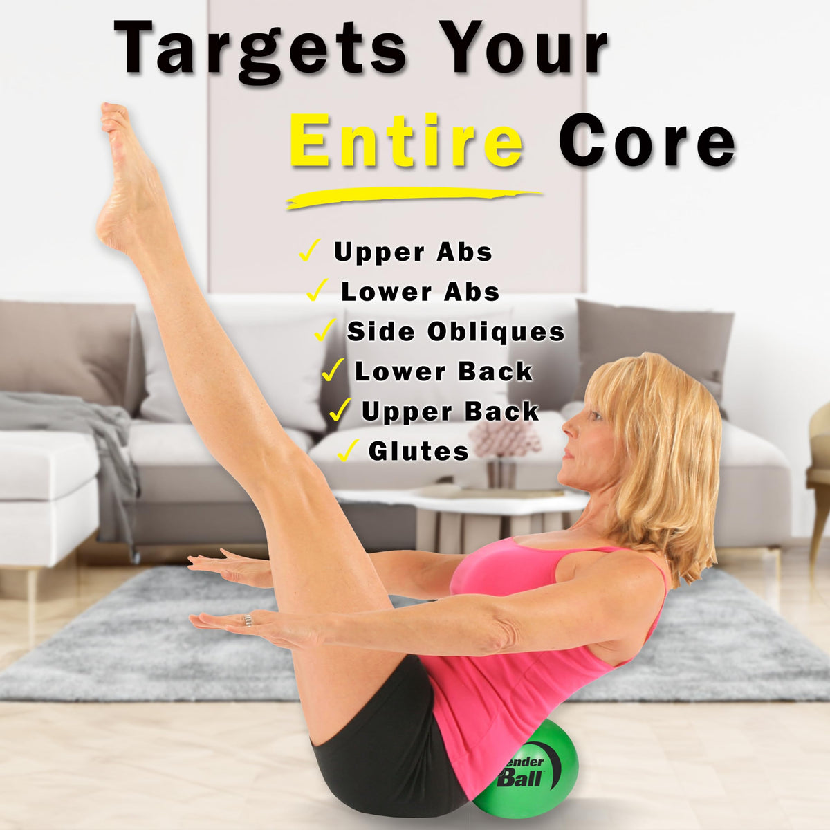 The Original 9" Pilates Core Fitness Small Exercise Ball + Videos | Workout Mini Ball for Abs, Back, Yoga, Barre, Physio, PT, Physical Therapy. Inflatable, Soft, Includes Instructions + Videos.