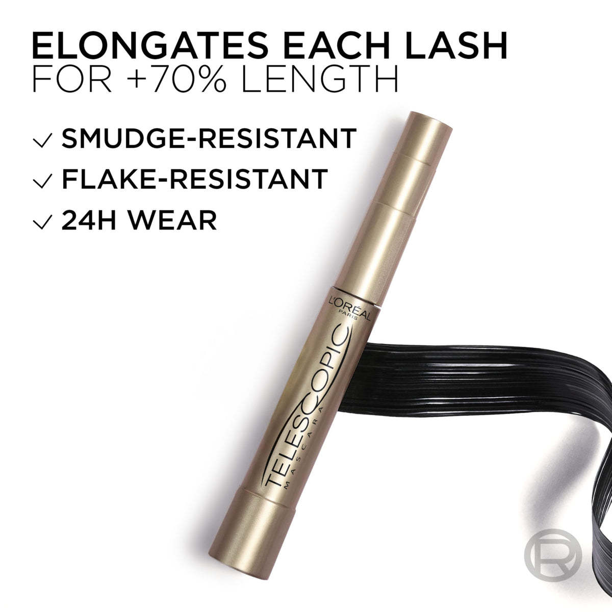 L’Oreal Paris Original Telescopic Mascara, Lengthening, Blackest Black | Extreme Lengthening Mascara For Lash By Lash Separation, Clump-Free, Smooth Formula, Up to 24HR Wear