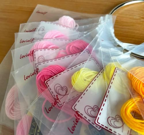 lovielf Embroidery Threads Cross Stitch Floss Bag Organizer 5.12 x 3.6 inch - 50 Pack with 1 Ring