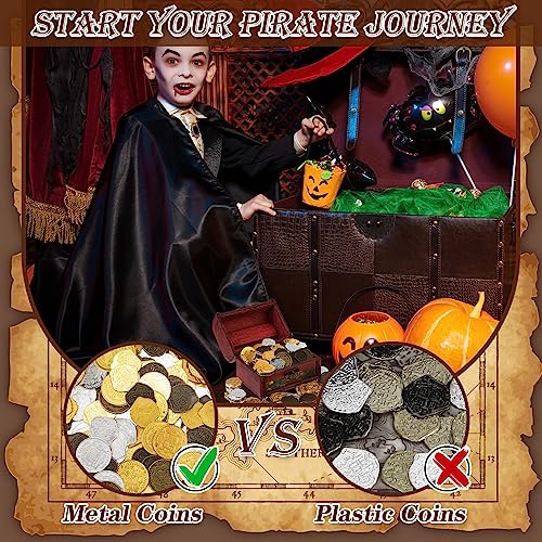 Hanaive 100 Pcs Metal Pirate Treasure Coins, Multicolor, Mixed | Spanish Doubloon Design, Gold Coin, Fake Coin Tokens, Board Game, Pirate Party Supplies, Cosplay, Kid, Adult, Treasure Chest