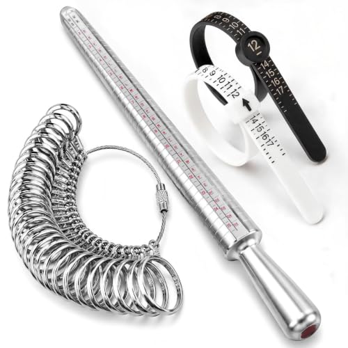 Ring Sizer Measuring Tool Kit, 4 Pcs Ring Measurer Tool and Ring Sizing Kit | Ring Sizer Tool includes Ring Mandrel, 27 PCS Measuring Ring and Finger Measurement with Magnifier for Jewelry Making